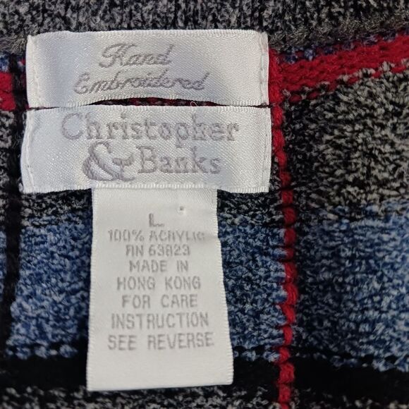 VINTAGE Knit Cardigan Hand Embroidered Granny Cottagecore Snowflake Gray Size L - Picture 8 of 14